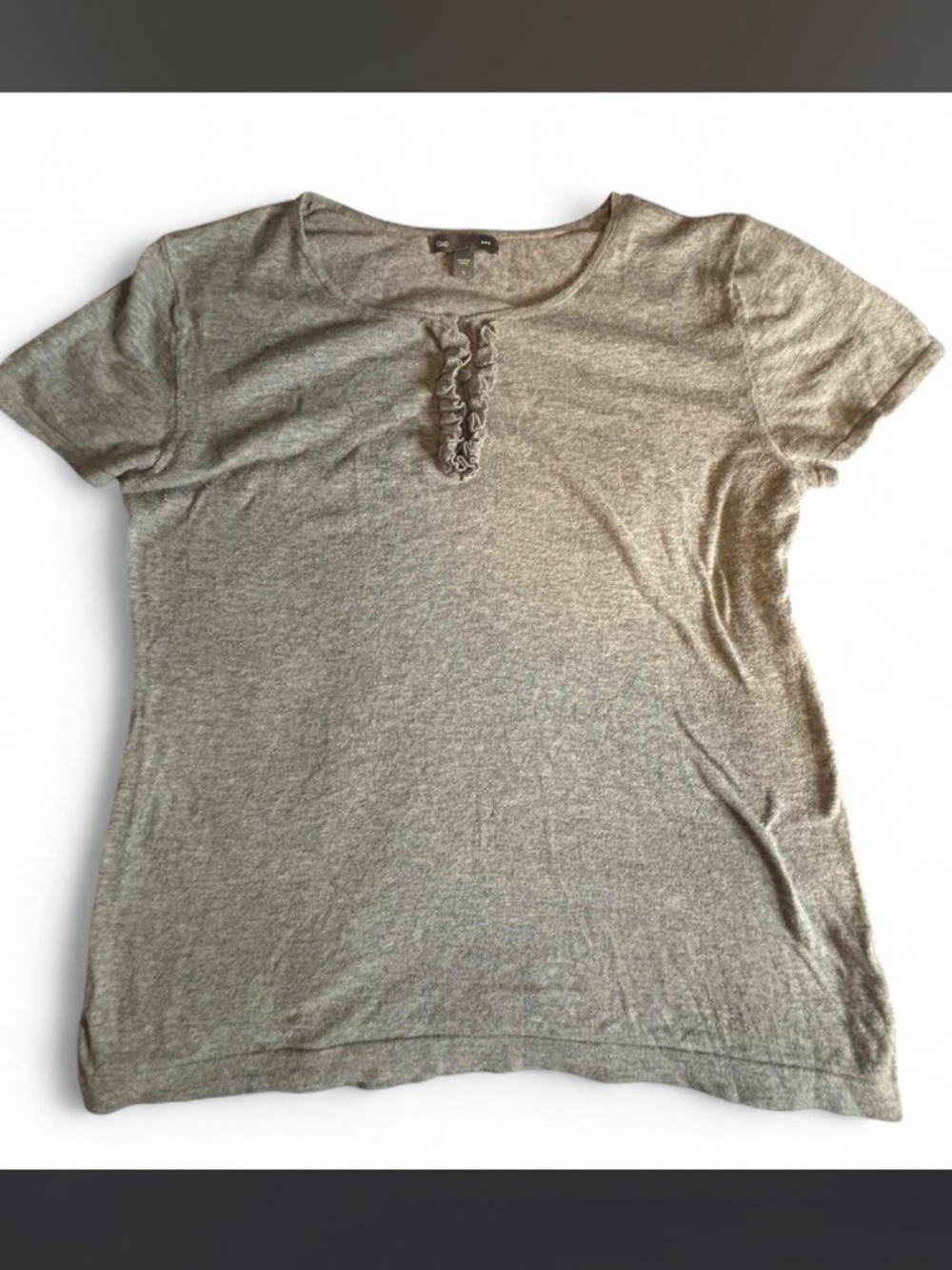 GAP Short Sleeve Ruffle-Trim Tee in Light Gray